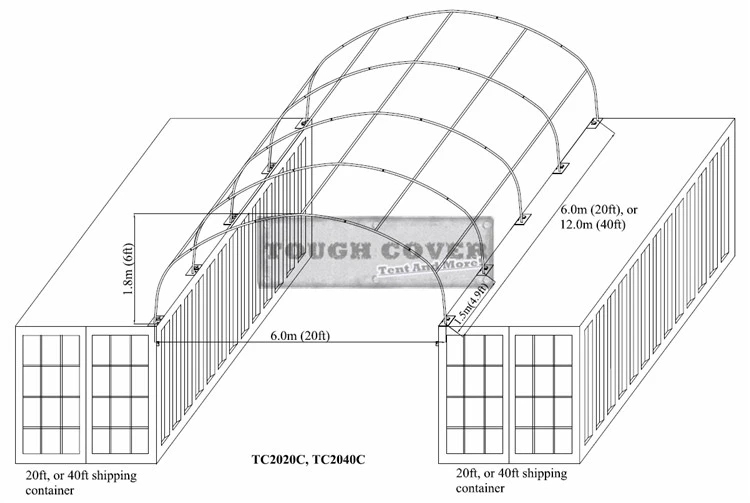 drawing of 20ft wide container tents