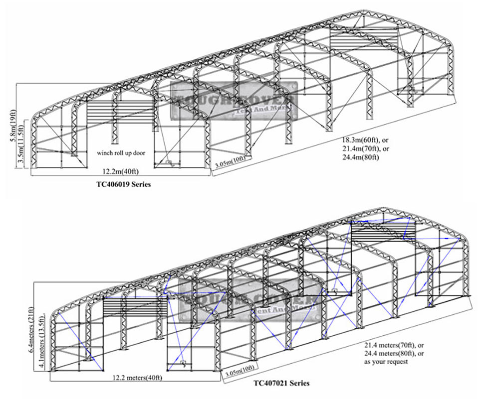 sketch of 40x70x21 fabric building