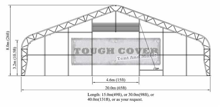 65 ft wide fabric building