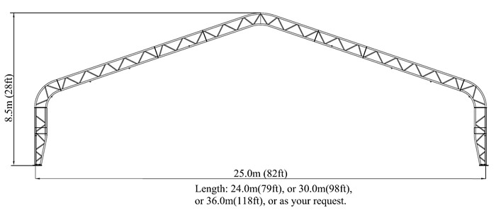 25m wide cleanspan fabric structure