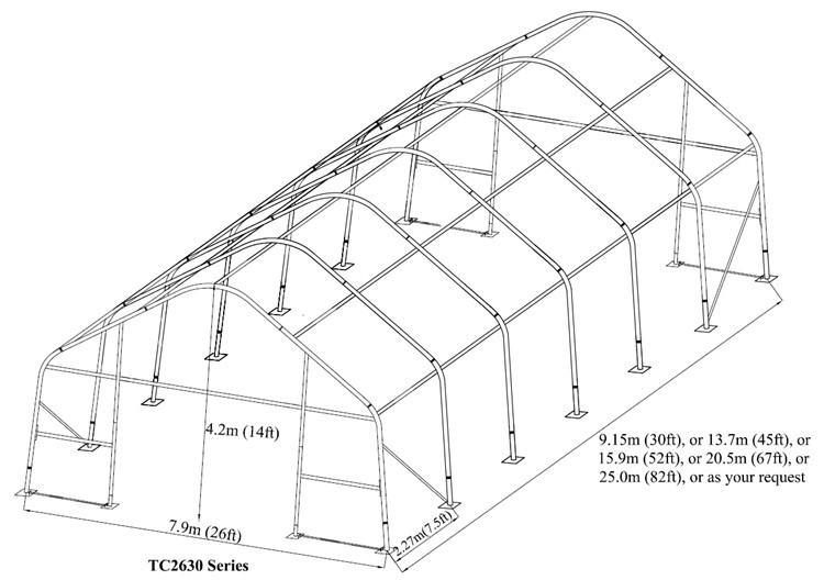 7.9m (26') wide fabric Storage Shelter.